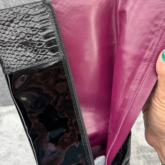 Coach Fresna Black Patent Leather Croc Print Tall Riding Boots Women 7 - Picture 6 of 8